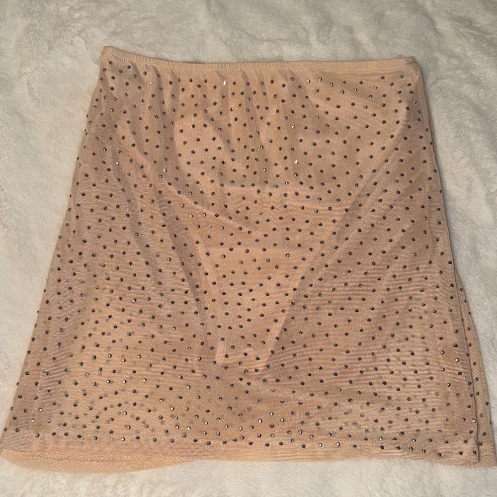 Elegant Tan Skirt with Rhinestone Accents